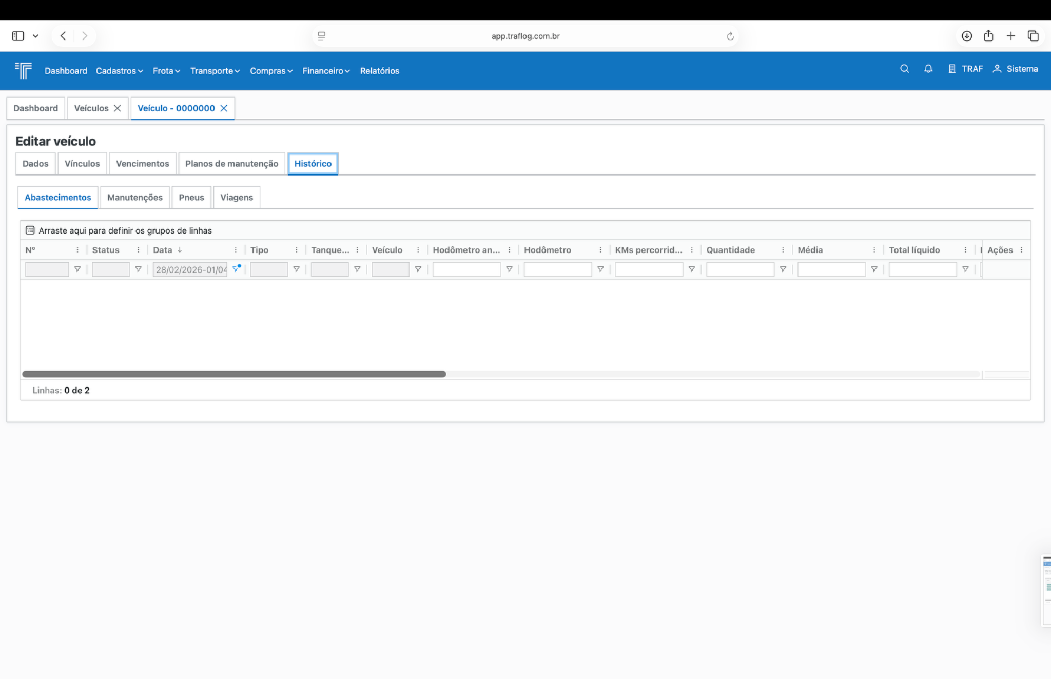 Histórico do veículo.