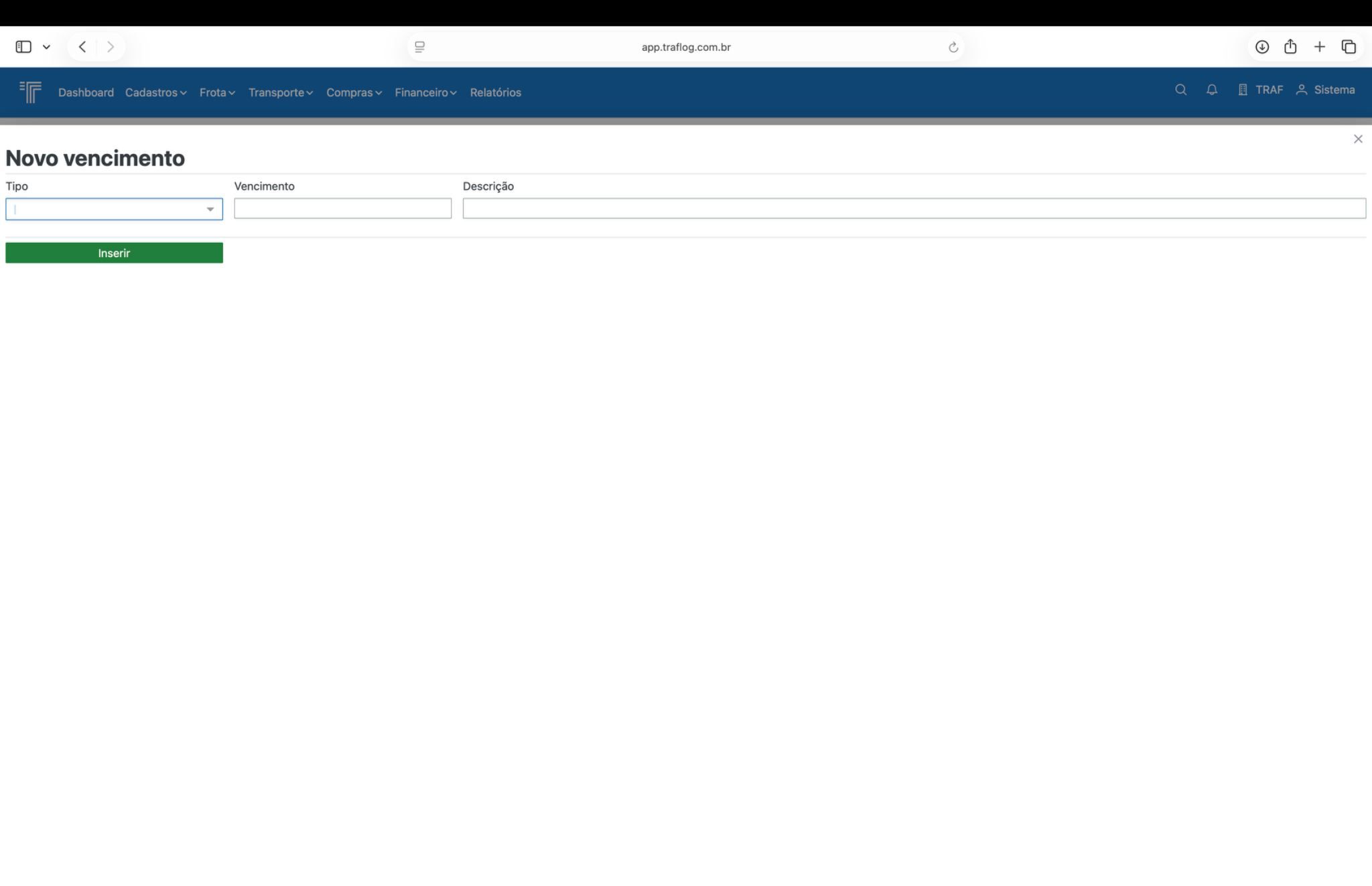 Cadastro de vencimentos do veículo.
